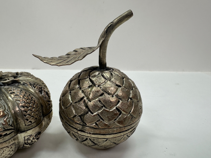 (3) Vintage .800-.900 Silver Cambodian Fruit Betel Boxes Khmer Craftmanship 276g (80% Silver - Silver Melt Value $233) [Photo 11]