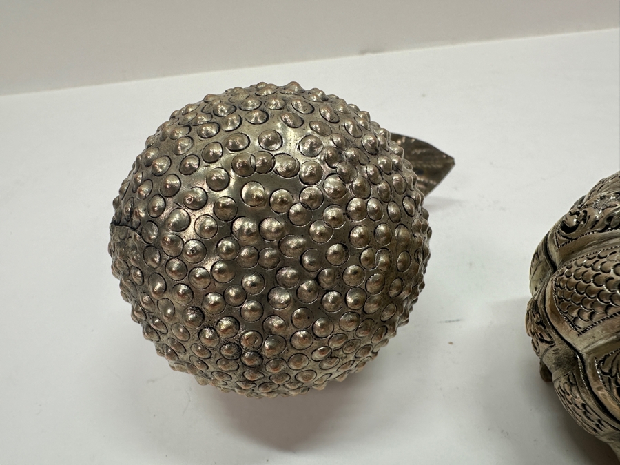 (3) Vintage .800-.900 Silver Cambodian Fruit Betel Boxes Khmer Craftmanship 276g (80% Silver - Silver Melt Value $233) [Photo 14]