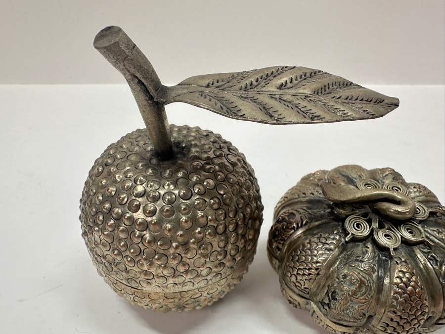 (3) Vintage .800-.900 Silver Cambodian Fruit Betel Boxes Khmer Craftmanship 276g (80% Silver - Silver Melt Value $233) [Photo 9]
