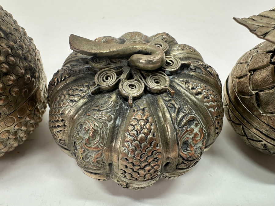 (3) Vintage .800-.900 Silver Cambodian Fruit Betel Boxes Khmer Craftmanship 276g (80% Silver - Silver Melt Value $233) [Photo 6]