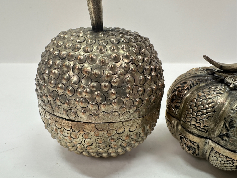 (3) Vintage .800-.900 Silver Cambodian Fruit Betel Boxes Khmer Craftmanship 276g (80% Silver - Silver Melt Value $233) [Photo 8]