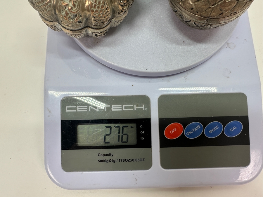 (3) Vintage .800-.900 Silver Cambodian Fruit Betel Boxes Khmer Craftmanship 276g (80% Silver - Silver Melt Value $233) [Photo 17]