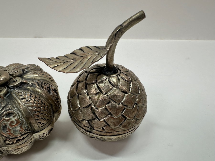 (3) Vintage .800-.900 Silver Cambodian Fruit Betel Boxes Khmer Craftmanship 276g (80% Silver - Silver Melt Value $233) [Photo 10]