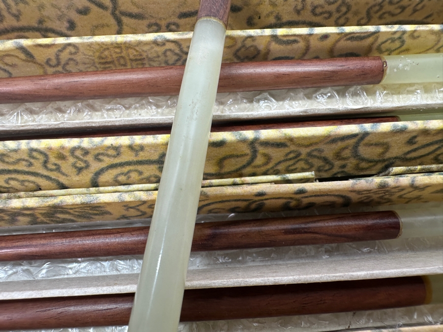 Set Of 12 Chinese Wooden / Jade Chopsticks With Original Boxes [Photo 7]