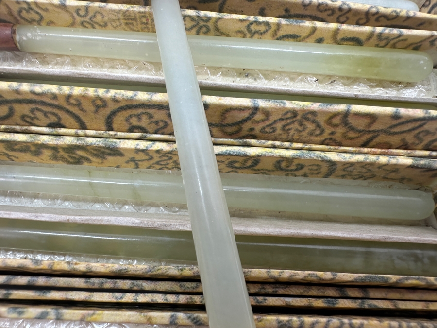 Set Of 12 Chinese Wooden / Jade Chopsticks With Original Boxes [Photo 8]