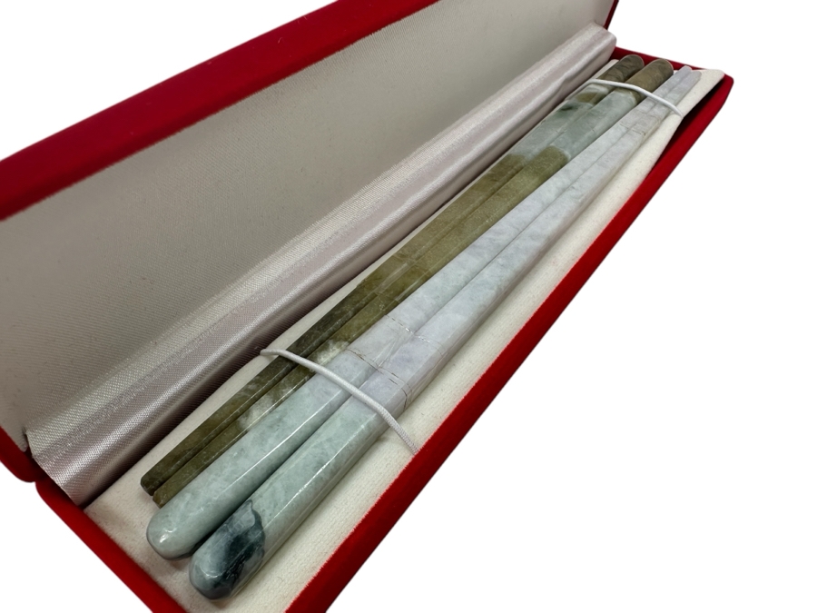 Jade Chopsticks in Box 9' W [Photo 1]