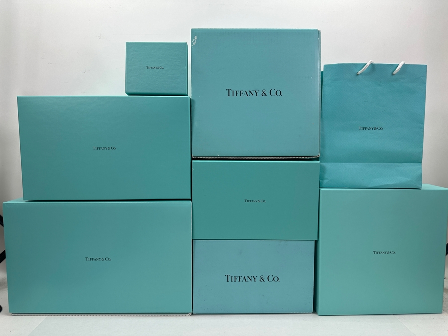 Collection of (7) Tiffany Boxes and (1) Bag Ranging from Approximately 5'W x 4'H x 2'D up to 15'W x 9H x 7D [Photo 4]