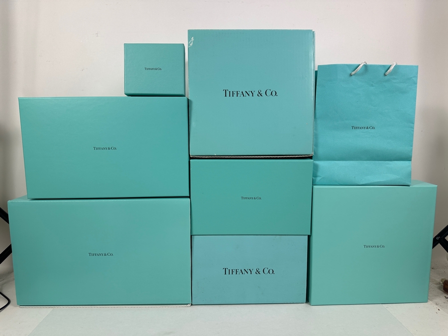 Collection of (7) Tiffany Boxes and (1) Bag Ranging from Approximately 5'W x 4'H x 2'D up to 15'W x 9H x 7D [Photo 2]