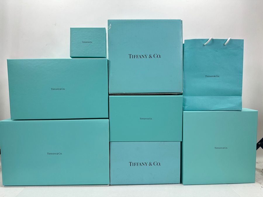 Collection of (7) Tiffany Boxes and (1) Bag Ranging from Approximately 5'W x 4'H x 2'D up to 15'W x 9H x 7D [Photo 5]