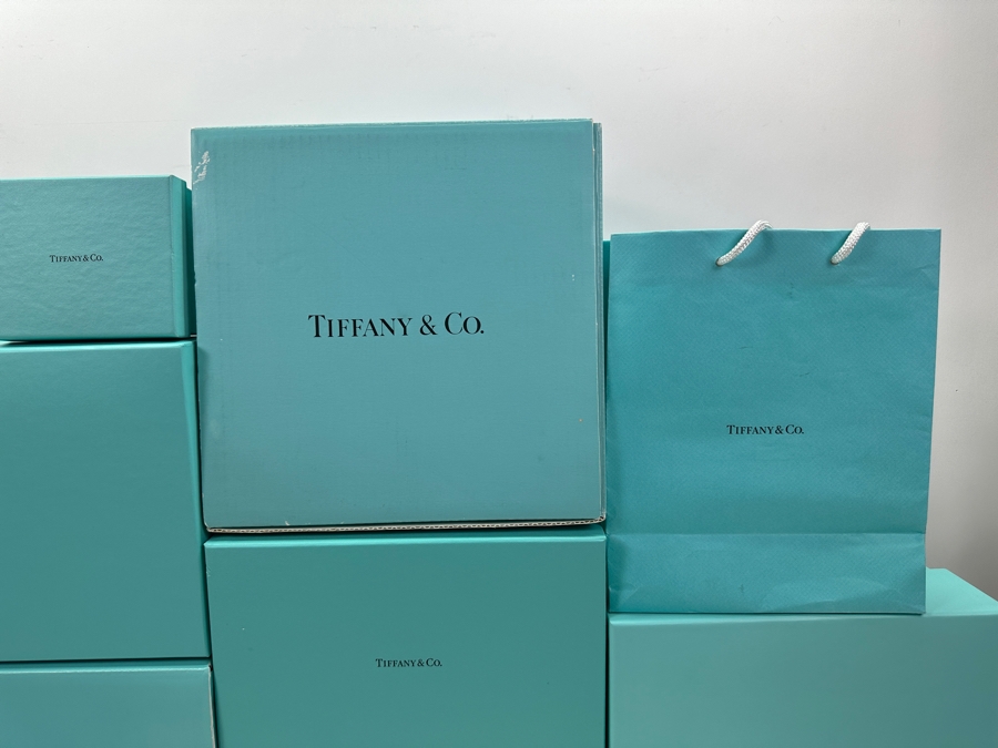 Collection of (7) Tiffany Boxes and (1) Bag Ranging from Approximately 5'W x 4'H x 2'D up to 15'W x 9H x 7D [Photo 8]