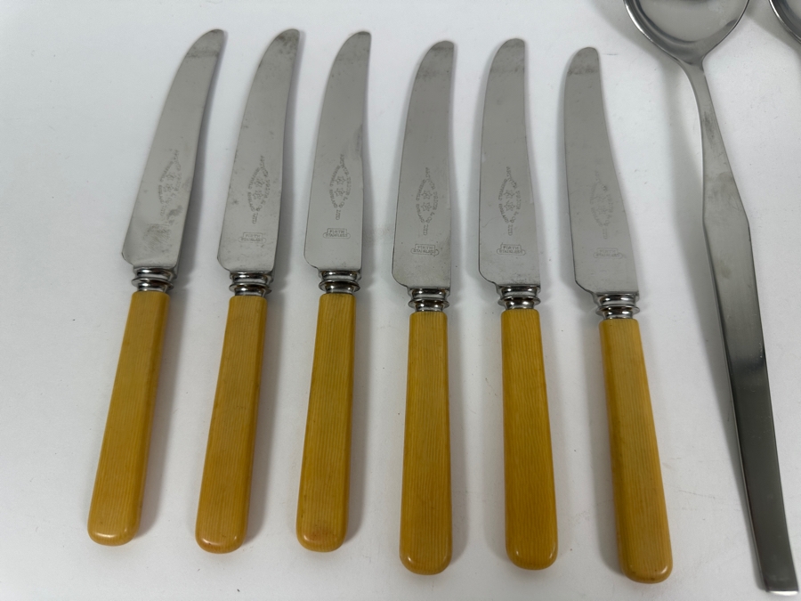 (1) Sterling Silver Georg Jensen Knife, (1) Modernist Set Of Hackman Finland Stainless Steel Salad Serving Set And (6) Vintage Arthur Price & Co Sheffield England Knives [Photo 11]