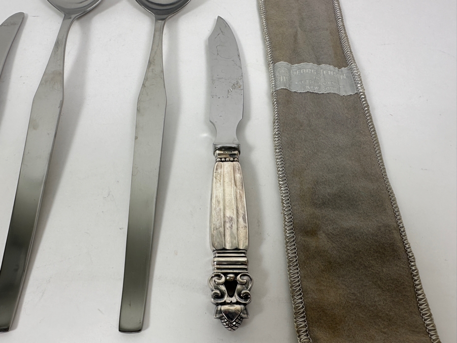 (1) Sterling Silver Georg Jensen Knife, (1) Modernist Set Of Hackman Finland Stainless Steel Salad Serving Set And (6) Vintage Arthur Price & Co Sheffield England Knives [Photo 8]