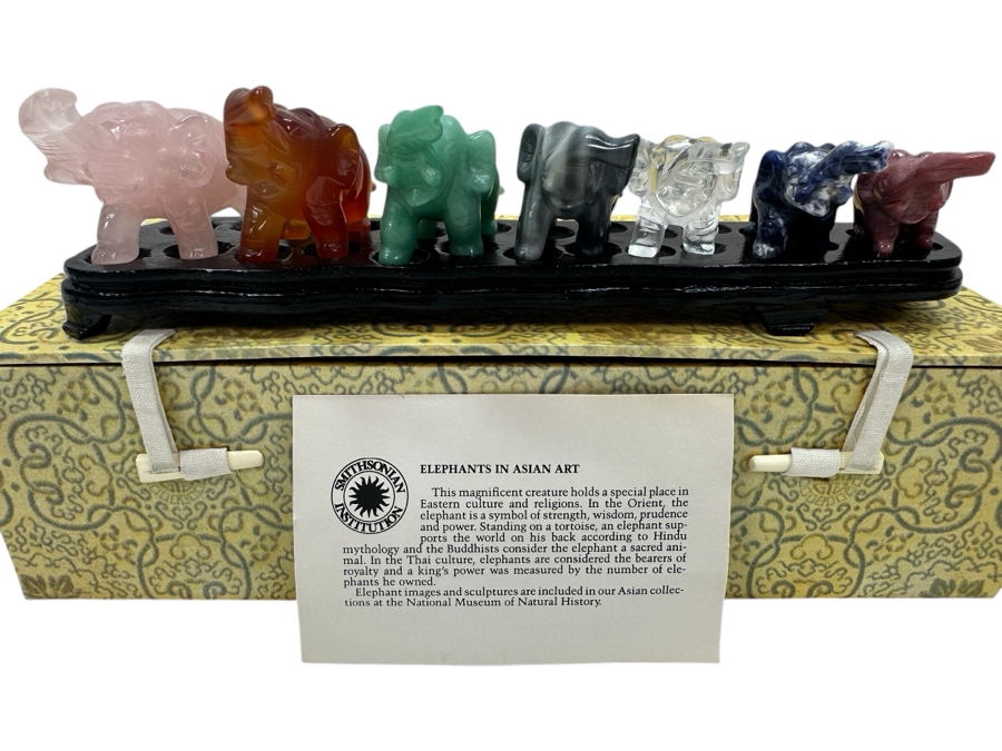 Set of (7) Hand Carved Stone Elephants from the Smithsonian Museum [Photo 1]