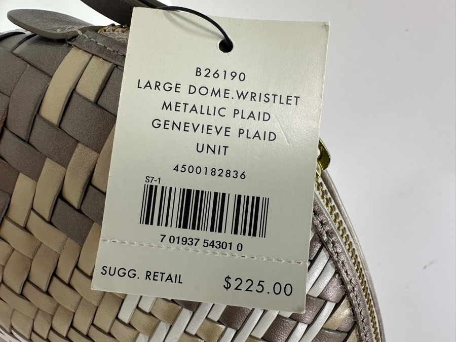 Cole Haan Woven Large Dome Wristlet Handbag in Metallic Plaid Retails $225 [Photo 6]