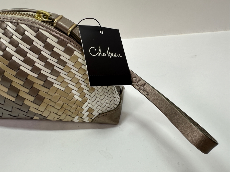 Cole Haan Woven Large Dome Wristlet Handbag in Metallic Plaid Retails $225 [Photo 4]