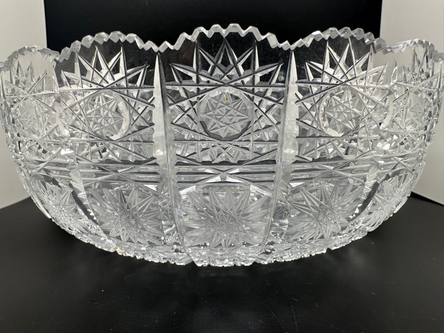 Stunning Bohemian Hand Cut Czechoslovakian Crystal Bowl 8.25'W x 3.25'H [Photo 4]