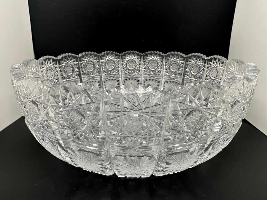 Stunning Bohemian Hand Cut Czechoslovakian Crystal Bowl 8.25'W x 3.25'H [Photo 2]