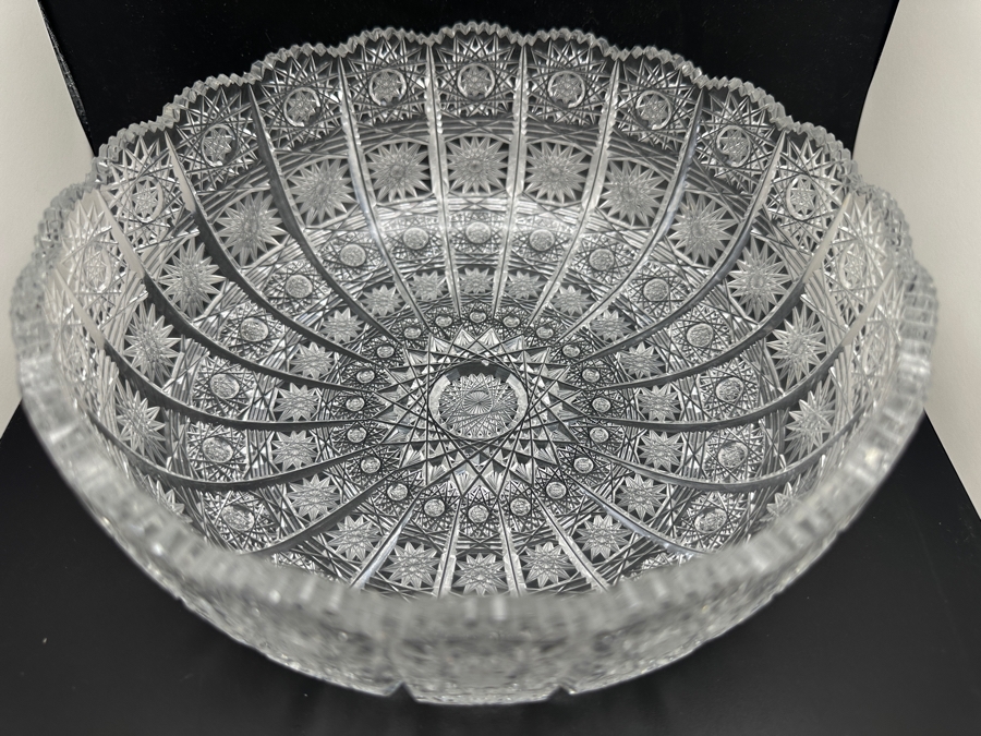 Stunning Bohemian Hand Cut Czechoslovakian Crystal Bowl 8.25'W x 3.25'H [Photo 7]