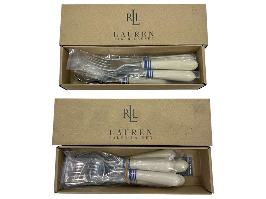 Ralph Lauren Café Stripe Blue (2) 5 Piece Place Settings