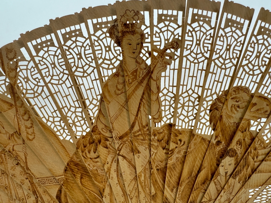 Vintage Chinese Intricately Carved Wooden Hand Fan in Lucite Display Case 18'W x 5.5'D x 12.75'H  [Photo 16]