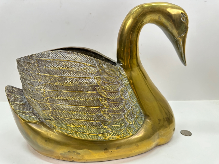 Vintage Solid Brass Swan Planter 14'W x 7'D x 11'H [Photo 2]