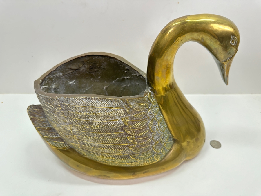 Vintage Solid Brass Swan Planter 14'W x 7'D x 11'H [Photo 3]