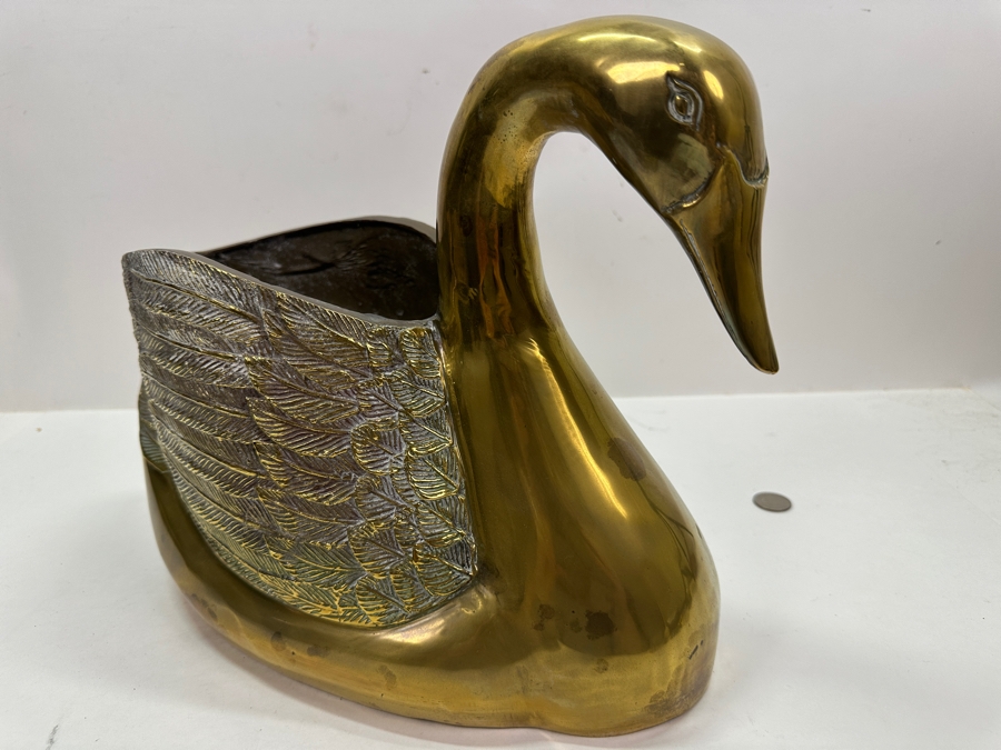 Vintage Solid Brass Swan Planter 14'W x 7'D x 11'H [Photo 4]