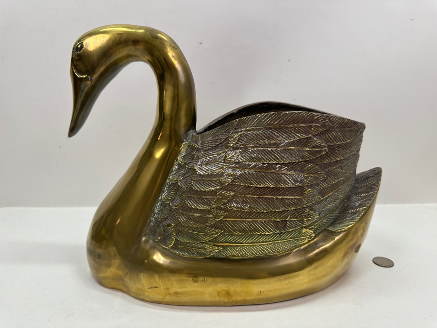 Vintage Solid Brass Swan Planter 14'W x 7'D x 11'H [Photo 5]