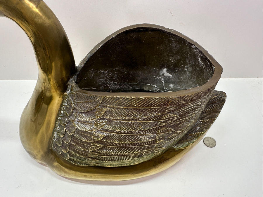 Vintage Solid Brass Swan Planter 14'W x 7'D x 11'H [Photo 7]