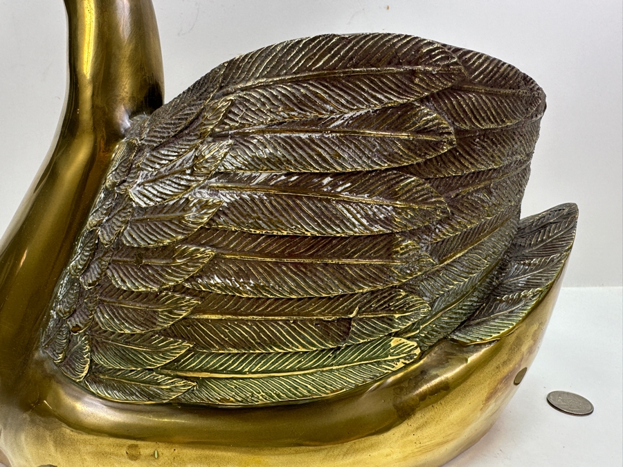 Vintage Solid Brass Swan Planter 14'W x 7'D x 11'H [Photo 6]