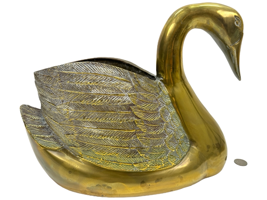 Vintage Solid Brass Swan Planter 14'W x 7'D x 11'H