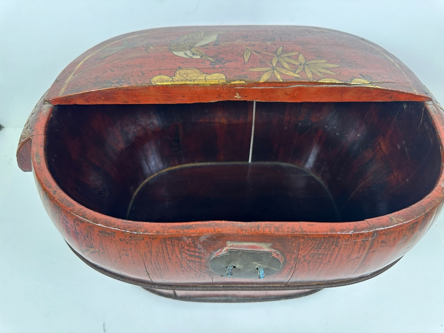 Antique Chinese Hand Painted Lacquer Wedding Box 18.5W x 12'D x 11'H [Photo 18]