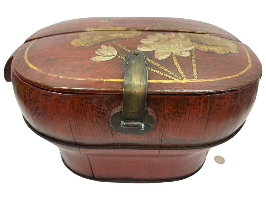 Antique Chinese Hand Painted Lacquer Wedding Box 18.5W x 12'D x 11'H