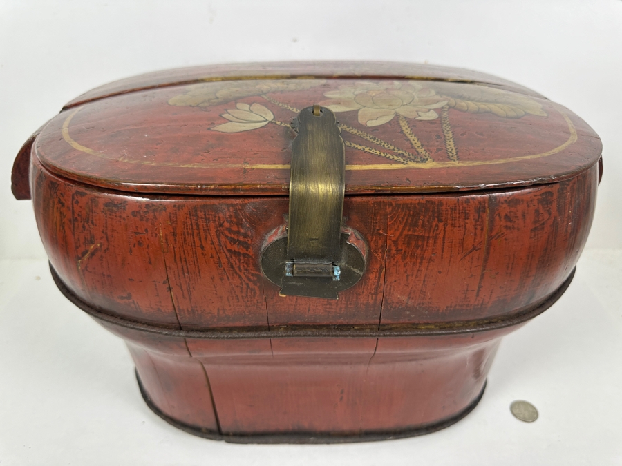 Antique Chinese Hand Painted Lacquer Wedding Box 18.5W x 12'D x 11'H [Photo 8]