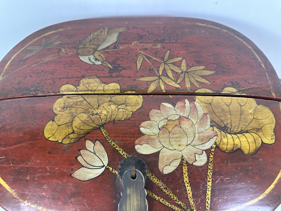 Antique Chinese Hand Painted Lacquer Wedding Box 18.5W x 12'D x 11'H [Photo 6]