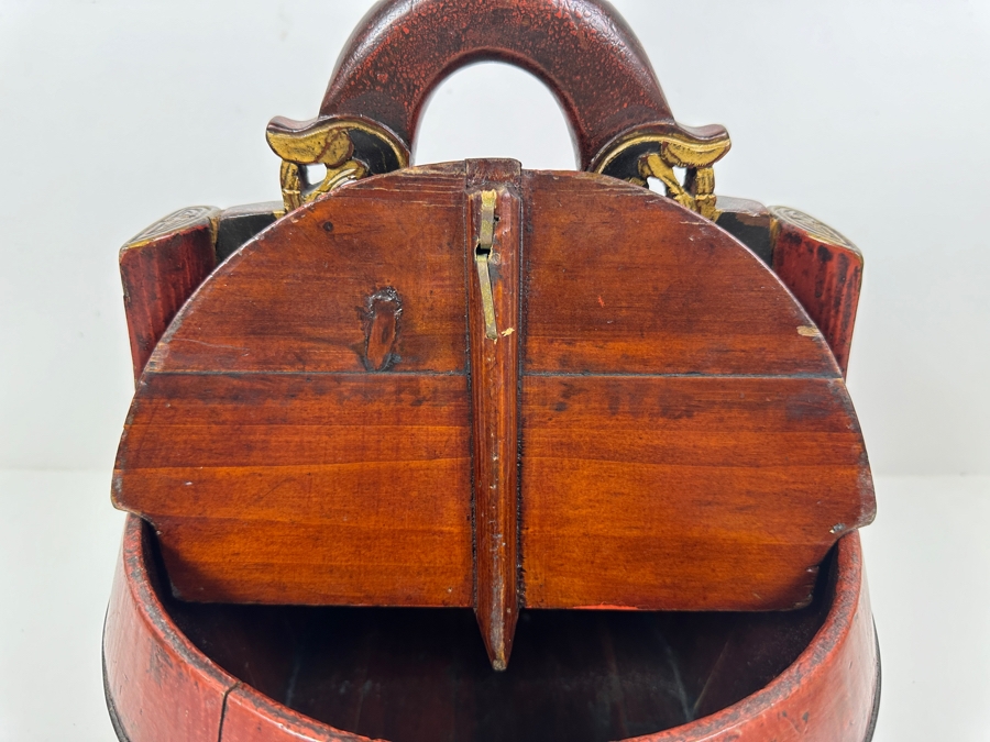 Antique Chinese Hand Painted Lacquer Wedding Box 11W x 11'D x 12.5'H [Photo 14]