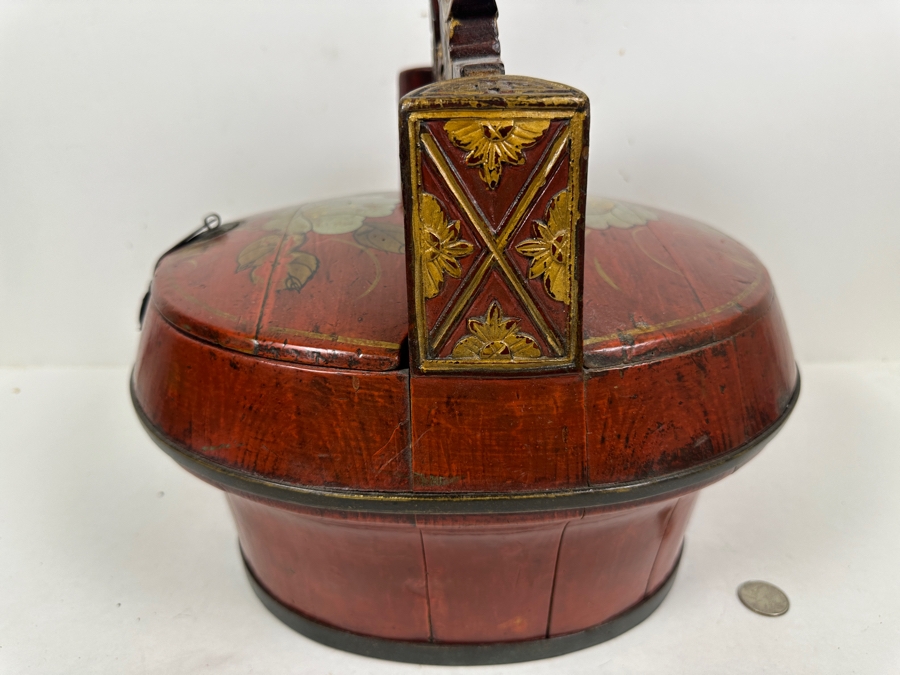 Antique Chinese Hand Painted Lacquer Wedding Box 11W x 11'D x 12.5'H [Photo 13]