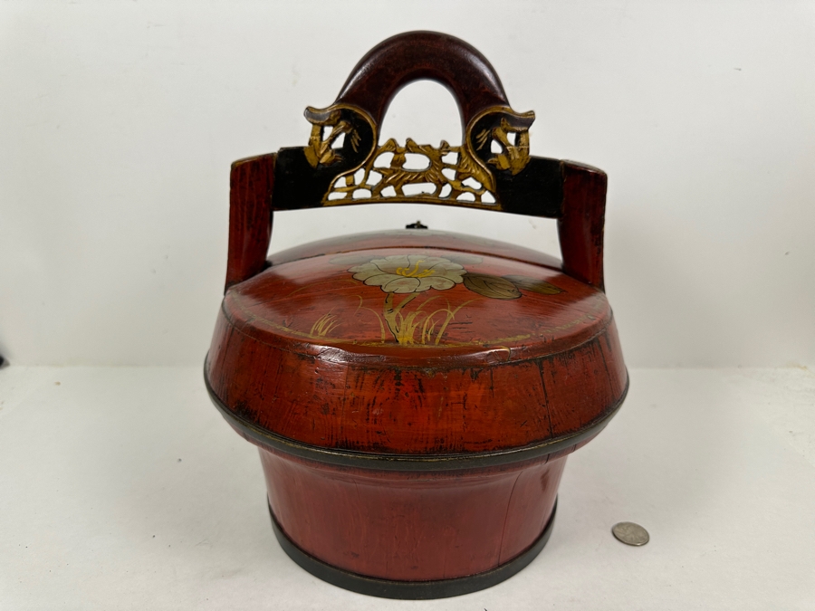 Antique Chinese Hand Painted Lacquer Wedding Box 11W x 11'D x 12.5'H [Photo 11]