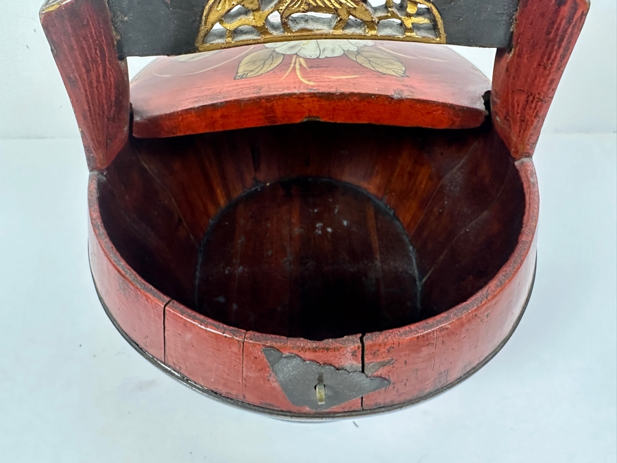 Antique Chinese Hand Painted Lacquer Wedding Box 11W x 11'D x 12.5'H [Photo 15]