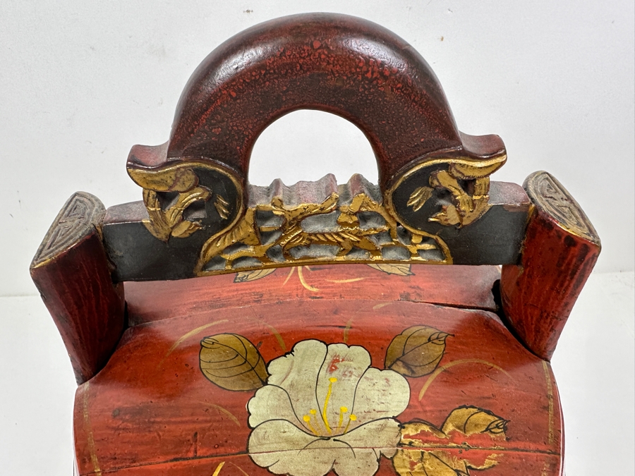 Antique Chinese Hand Painted Lacquer Wedding Box 11W x 11'D x 12.5'H [Photo 6]