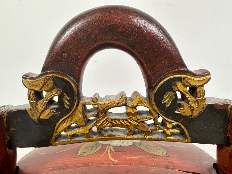 Antique Chinese Hand Painted Lacquer Wedding Box 11W x 11'D x 12.5'H [Photo 5]