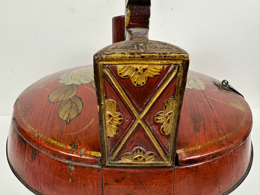 Antique Chinese Hand Painted Lacquer Wedding Box 11W x 11'D x 12.5'H [Photo 10]