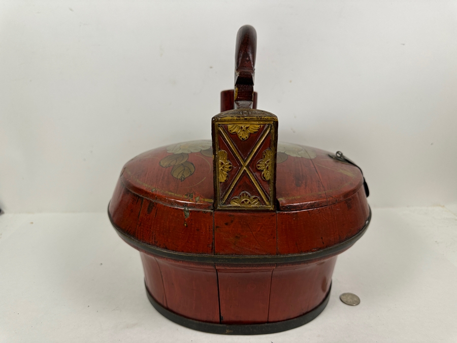 Antique Chinese Hand Painted Lacquer Wedding Box 11W x 11'D x 12.5'H [Photo 9]