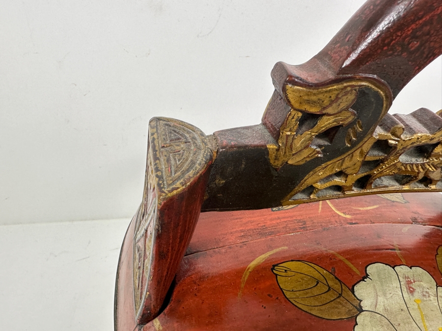Antique Chinese Hand Painted Lacquer Wedding Box 11W x 11'D x 12.5'H [Photo 7]