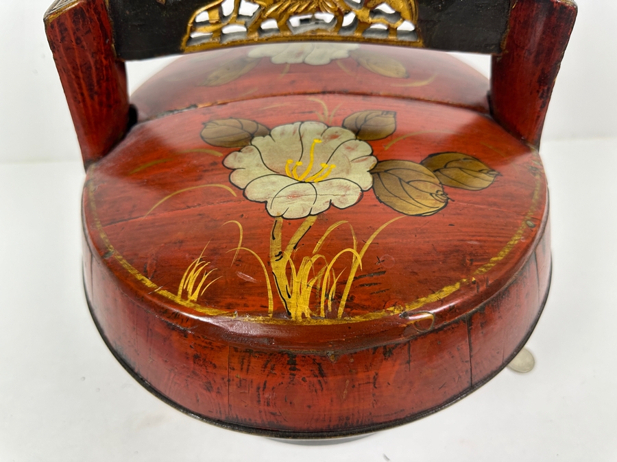Antique Chinese Hand Painted Lacquer Wedding Box 11W x 11'D x 12.5'H [Photo 12]