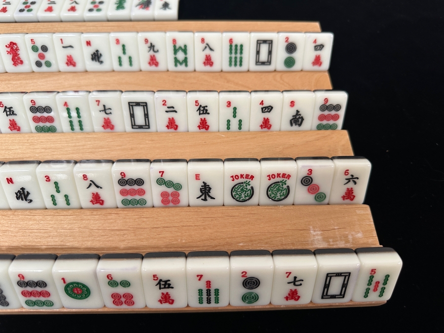 Chinese Mahjong Tile Set Including Wooden Racks and 144 Tiles Plus 8 Bonus Tiles [Photo 4]