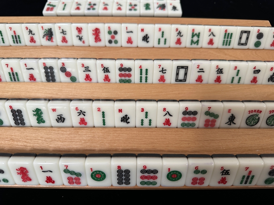 Chinese Mahjong Tile Set Including Wooden Racks and 144 Tiles Plus 8 Bonus Tiles [Photo 3]