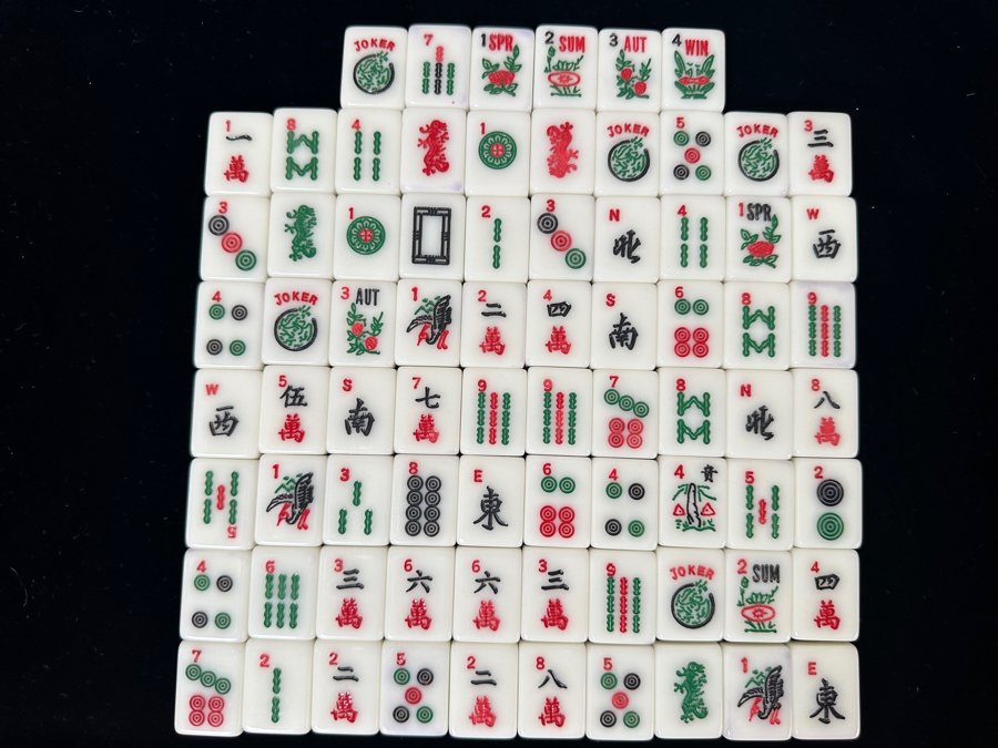 Chinese Mahjong Tile Set Including Wooden Racks and 144 Tiles Plus 8 Bonus Tiles [Photo 5]