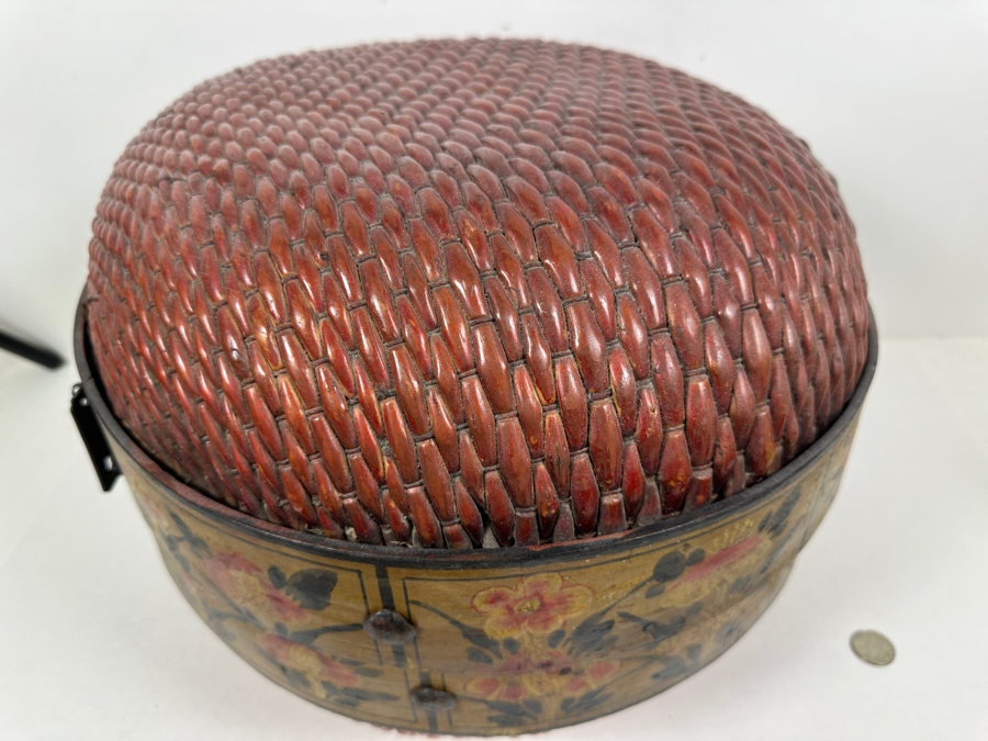 Antique Chinese Woven Willow Wedding Basket 16.5'W x 12'H [Photo 10]