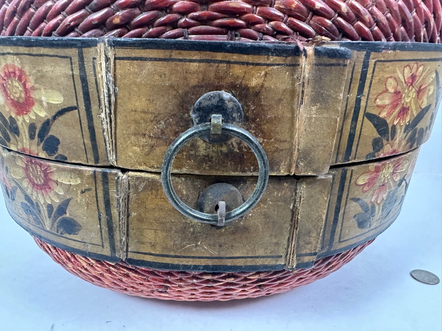 Antique Chinese Woven Willow Wedding Basket 16.5'W x 12'H [Photo 12]